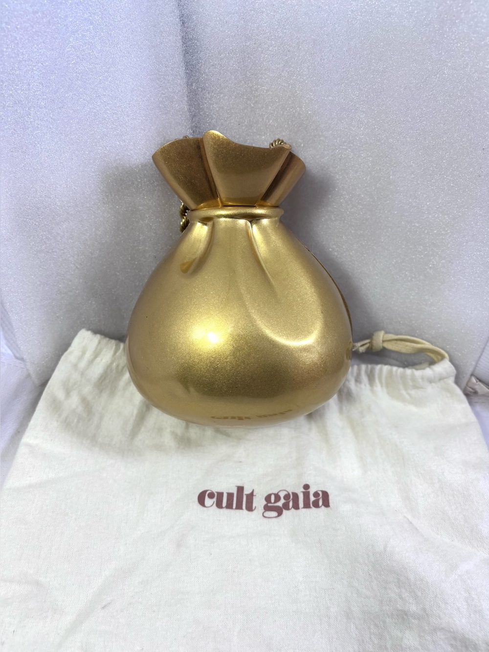 Cult Gaia Palloncino Wristlet. Antique Brass.